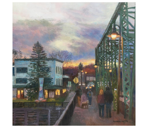 Sunset New Hope - Lambertville Bridge Oil Painting