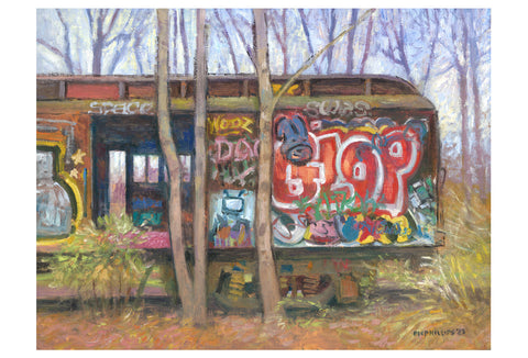 Train Car in the Woods Oil Painting