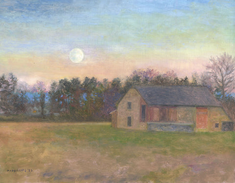Barn with Moon Oil Painting