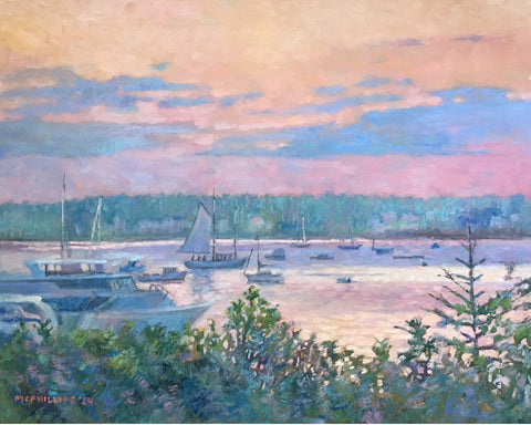 Harbor Sunset, Maine Oil Painting
