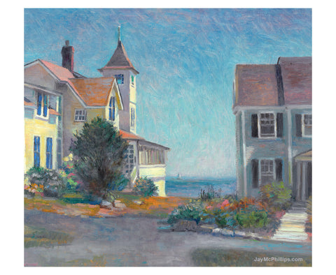 View Between Homes on the Maine Coast Oil Painting