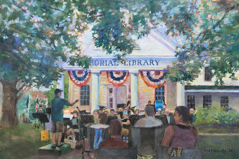 Memorial Library with Band Oil Painting