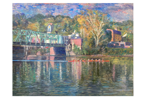 Rowing on the Delaware (Red Boat) Oil Painting