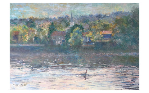 Early Morning Rower (View Toward Lambertville) Oil Painting