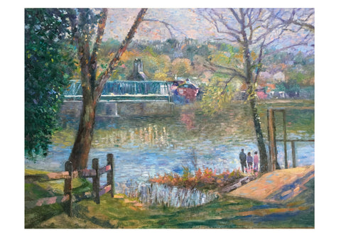View of New Hope from Lewis Island Oil Painting