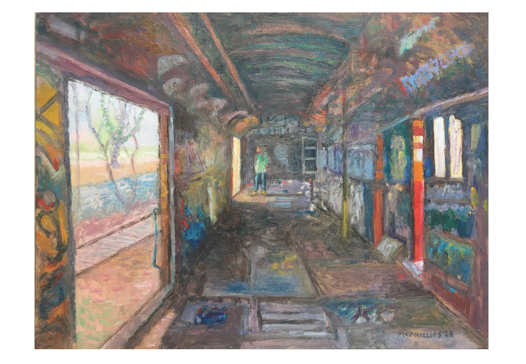 Lambertville Train Car Interior Oil Painting