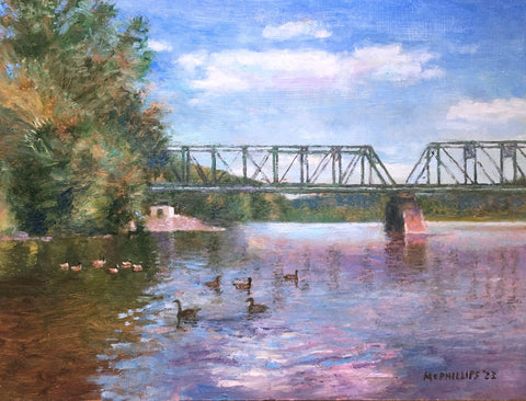 "Looking South from Lambertville's Lewis Island" oil painting