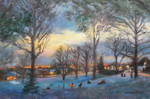 Night Sledding Oil Painting by James McPhillips