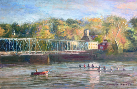 Rowers by the New Hope-Lambertville Bridge Oil Painting